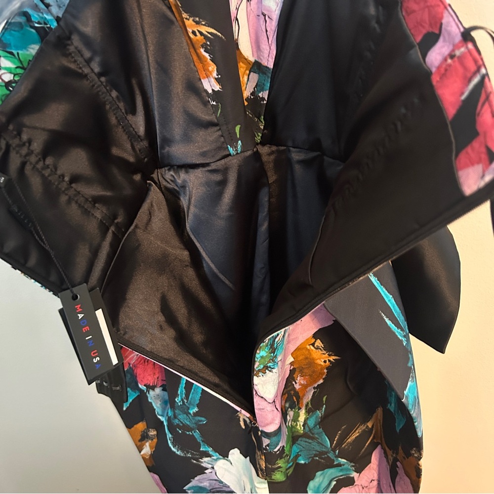 Milly Dress Exclusive Paper Floral Print Luxurious Tuck Black Strapless Cocktail - Picture 9 of 13